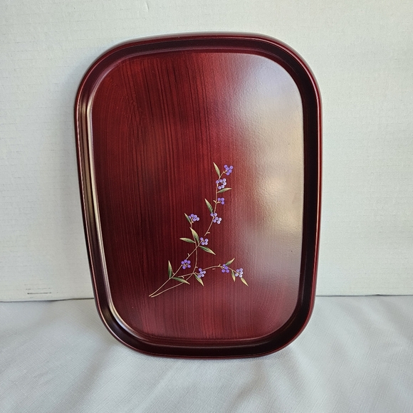 Lacquer tray with decorative purple flowers, made in Japan - Picture 2 of 7
